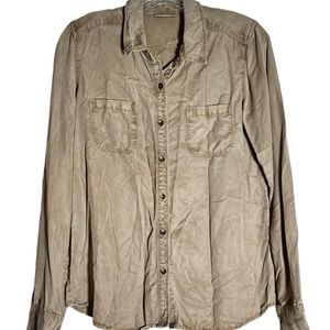 Nordstrom Halogen Khaki Button Down Top Shirt